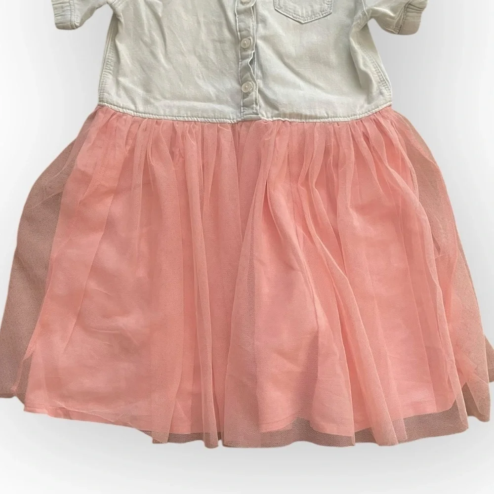 Oshkosh B’Gosh girls chambray button down tulle skirt short sleeve dress 5T pink
